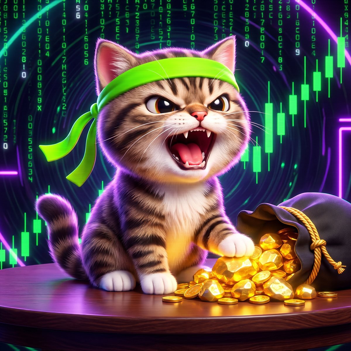 The Roaring Kitty kitten with a money bag spilling gold