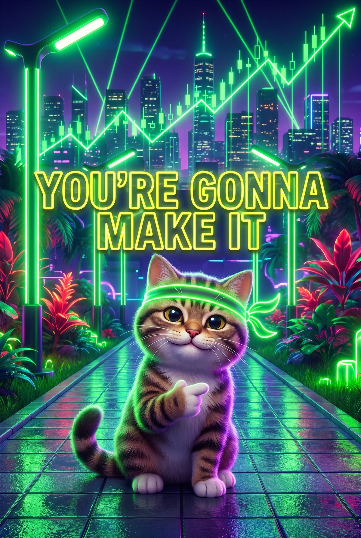 The Roaring Kitty kitten pointing at the viewer, saying you're gonna make it